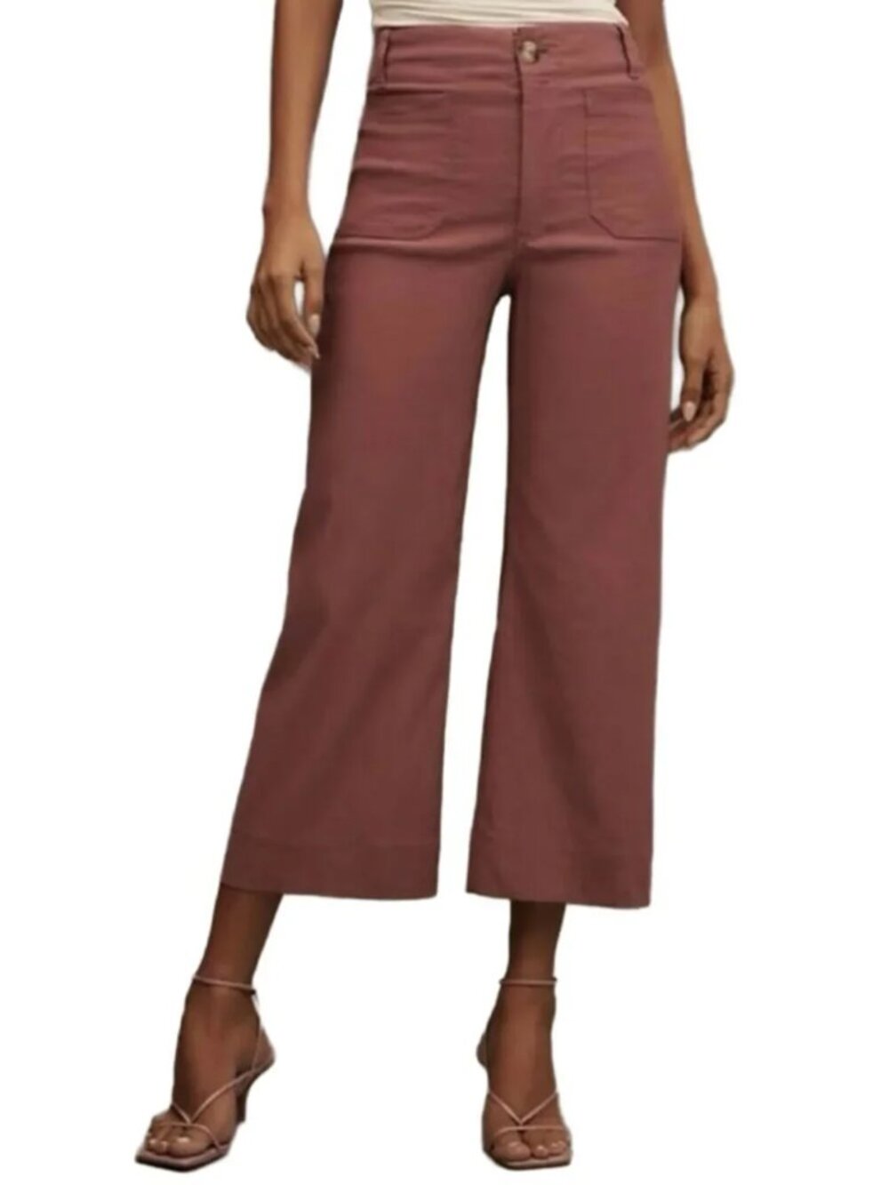 Maeve Colette Petite FULL LENGTH High-Rise Wide-Leg Pants in Rosewood